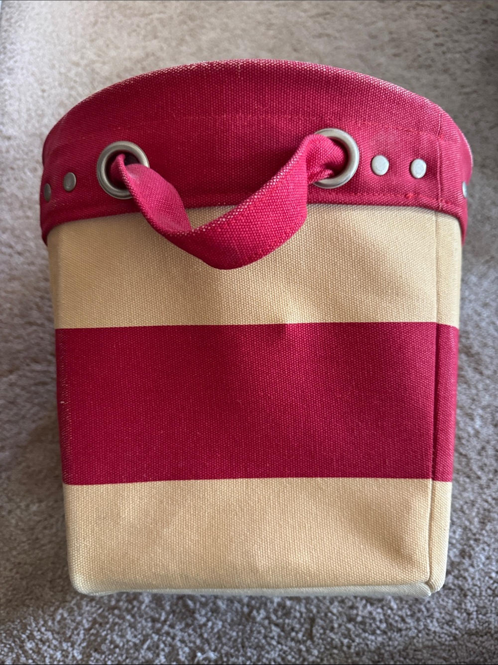 Pottery Barn Kids Red and Cream Striped Canvas Tote